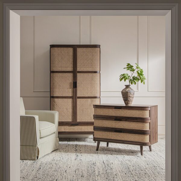 Meeqa Walnut Curved Rattan Double Closet