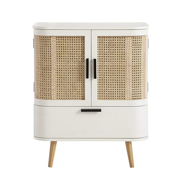 Meeqa White Curved Rattan 1-Drawer Small Sideboard