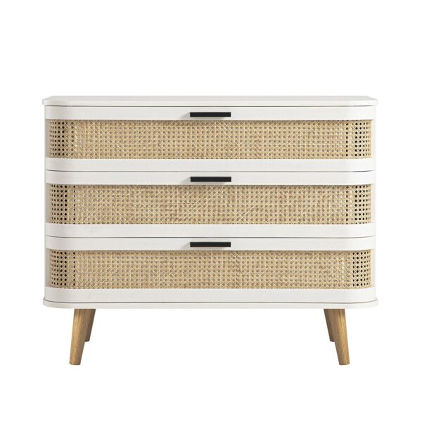 Meeqa White Curved Rattan 3-Drawer Dresser