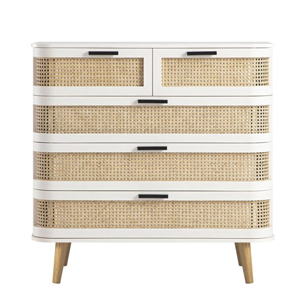 Meeqa White Curved Rattan 5-Drawer Dresser