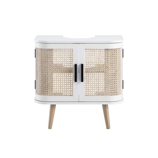 meeqa White Curved Rattan Undersink Storage Unit – Compact & Stylish